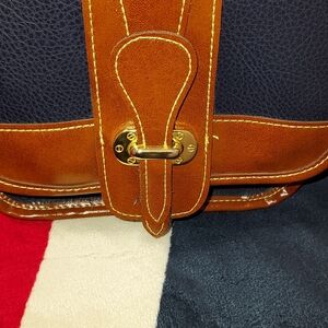 Brown and Navy Leather Bag with Gold Accents